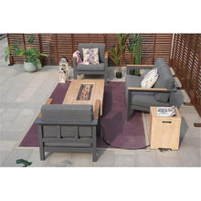 Gray Aluminum 4-Person Seating Group with Fire Pit and Cushions