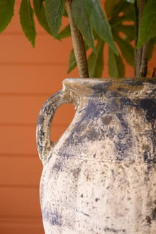 First of a Kind Large Rustic Terracotta Planter Urn with Drain Hole, Weathered Textured Finish, Decorative Floor Planter, 27.5 Inch