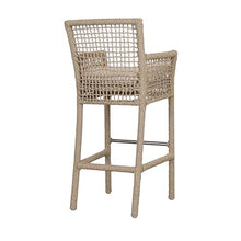 Benzara 31 Inch Outdoor Bar Stool Chair, Rope Woven, Ivory Olefin Fabric Seat, Brown