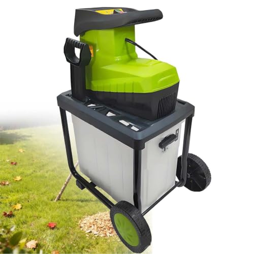 MIAOXIAOLONG Electric Mulcher Shredder, 2800W Wood Chipper with 45mm Cutting Capacity, 60L Collection Box, Sa-fety Protection System and Portable Wheels, Perfect for Lawn Care