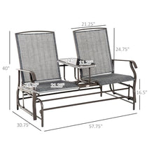 Oosofi Outdoor Glider Bench with Center Table, Metal Frame Patio Loveseat with Breathable Mesh Fabric and Armrests for Backyard Garden Porch, Gray