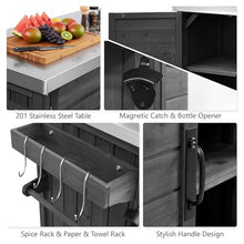 Merax 78.3" Outdoor Kitchen Island with Foldable Grill Table, Wooden Outdoor Grill Cart with Trash Can Storage & Stainless Steel Top, Outdoor Bar Cart, Pizza Oven Table for Lawn & Garden, Black