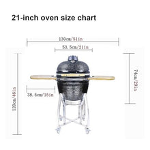 Ceramic Grill, Outdoor BBQ Smoker with Wooden Handle, Stainless Steel Grid Pan for Backyard Camping & Garden Party(B,21in)