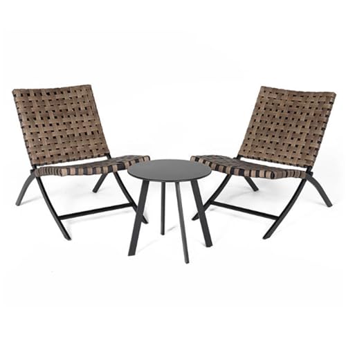 Apk i bc Durable Garden Furniture,Patio Lounge Chair,Easy to Store, Lightweight and Rust-Proof Aluminum Alloy Frame, Suitable for The Living Room, with 2 Chairs and 1 Table.(Brown,56.5 * 81 * 82.5)