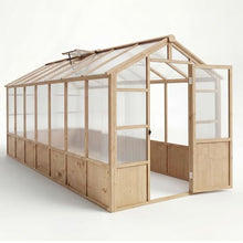FinerFurnis Heavy Duty Wooden Greenhouse Kit for Outdoor – Large Walk-In Greenhouse with Polycarbonate Panels, Ventilated Window, Lockable Door – Ideal for Garden, Backyard, Patio, Lawn – Size: 8x14ft