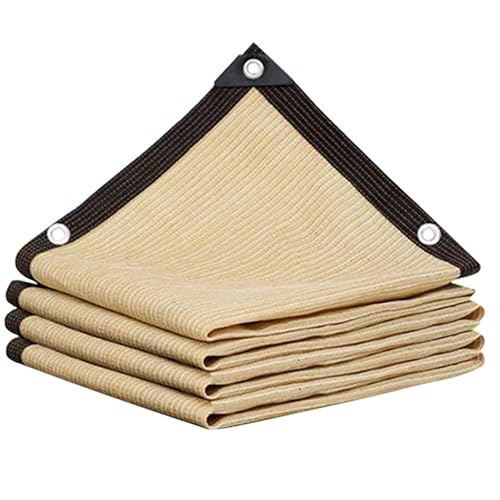 90% Shade Cloth with Grommets, Beige Sun Shade Net for Outdoor Use, UV Resistant Mesh Tarp for Greenhouse, Plants, Pergola, Backyard, Sunblock Shade Cloth for Patio