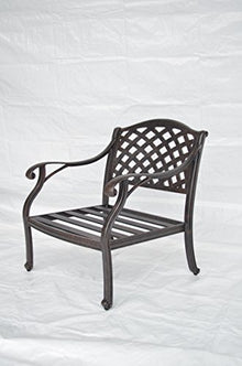Nassau Outdoor Patio Club Chair Dark Bronze Cast Aluminum Set of 6, Walnut Cushions
