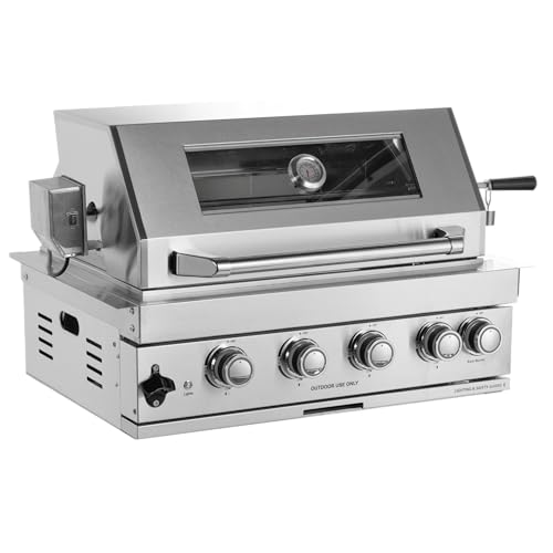 4 Burner Gas Grill, Built-In BBQ Island Insert,LPG Barbecue Station with Rear Infrared Rotisserie,Temperature Gauge,Halogen Interior Lights,Pull-Out Grease Tray,Bottle Opener,Cooking Grids (Silver)