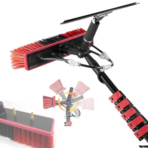 Ostreemaner Solar Panel Cleaning Kit, 180° Rotatable Outdoor Window Cleaning Brush with 20m Water Supply Hose for Caravan, Solar, Deck, Conservatory Roof,9M