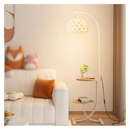 ZHONGCHENGWU Floor Lamp Wooden Table Floor Lamp for Bedroom, Living Room & Office with Reading Light(White)