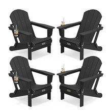 SERWALL Folding Adirondack Chair Set of 4, Fire Pit with Cup Holder -Black