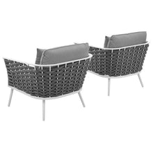 Modway Stance Outdoor Patio Woven Rope Two Dining Arm Chairs with Cushions in White Gray