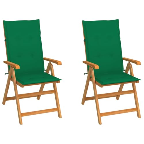 KGTKGTYER 2 pcs Patio Chairs, Foldable Teak Wood Garden Seating, Green