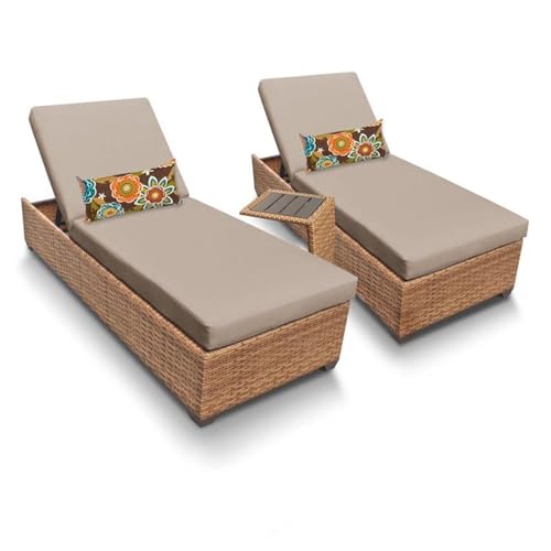 Pemberly Row Modern 3-Piece Wicker Patio Chaise Lounge Set Brown