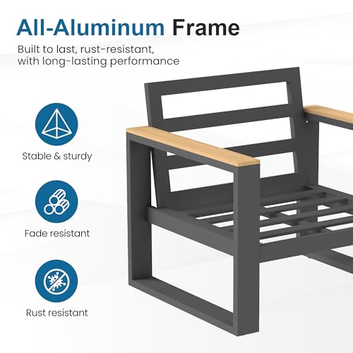RoyalCraft Aluminum Outdoor Patio Furniture Set 6-Seats with Coffee Table Grey