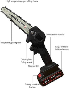 JKSVTF Electric Chainsaw, Mini Chainsaw, 6 Inch Cordless Saw The Battery-Operated Mini Wood Cutter with 2 Rechargeable Battery for Garden and Outdoor (Red 1 Battery)