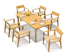 WholesaleTeak 6 Seats 7 Pcs Grade-A Teak Wood Dining Set: 71" Rectangle Table and 6 Amilo Stacking Arm Chairs #11AM1606