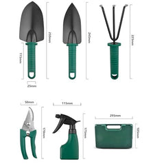 Feilx 5 Pieces Garden Tools Set, Heavy Duty Gardening Tools, Gardening Tools with Carrying Case & Ergonomic Handle, Stainless Steel Gardening Tools -Gift for Women and Men (Color : Green)