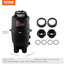 VEVOR 2026 Pro Cartridge Pool Filter Tank & Element for Above Ground & Inground Pools, Large 420-425Sq. Ft Cleaner System Compatible W/Pumps 1 to 3 HP| Up to 13393 GPH |for Pools Up to 107147 Gallons