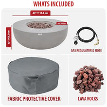 AMS 44" Round Concrete Natural Gas Fire Pit Bowl Table (Light Gray)