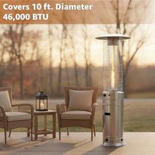 46,000 BTU Steel Round Commercial Propane Outdoor Patio Heater with Glass Flame Tube and Protective Mesh – Freestanding Portable Design with Wheels for Patio, Deck, Restaurant, Poolside, Events