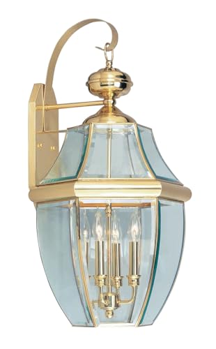 Livex Lighting 2356-02 Outdoor Wall Lantern with Clear Beveled Glass Shades, Polished Brass