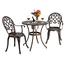 European Style Cast Aluminum Outdoor 3 Piece Patio Bistro Set of Table and Chairs with Ice Bucket Bronze Outdoor Furniture Set
