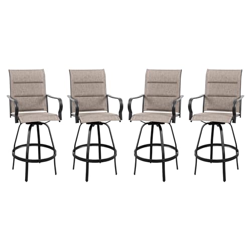 Vongrasig 4 Piece Outdoor Patio Swivel Bar Chairs, All Weather Padded Sling Textile High Top Bar Stools, Bistro Set for Backyard, Lawn Garden, Balcony, Gray