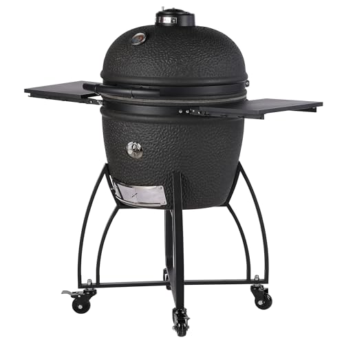 Saffire Carbon Kamado – XL Ceramic Grill and Smoker, 23" Charcoal Grill with Crucible Firebox, Smokin’ Chip Feeder, Two-Piece Heat Deflector, Multi-Grids, Ash Tool – Matte Black