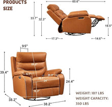 UOPYNE Dual Motor Power Swivel Recliner Chair with Massage and Heat for Elderly, 270° Electric Leather Rocker Recliner with Power Headrest, USB Port for Living Room