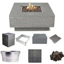 Elementi Manhattan Bundle Outdoor Firepit 36” Propane Firepit Table, Glass Windscreen, Stainless Steel, Tank/Canvas Cover, Floor Mat, Beverage Tub