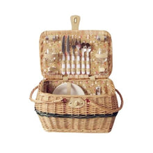 Folding Picnic Basket Set for 2, Handmade with & Linen Lining, Includes Utensils, Plates, and Glassware, High Capacity for Outdoor Picnic