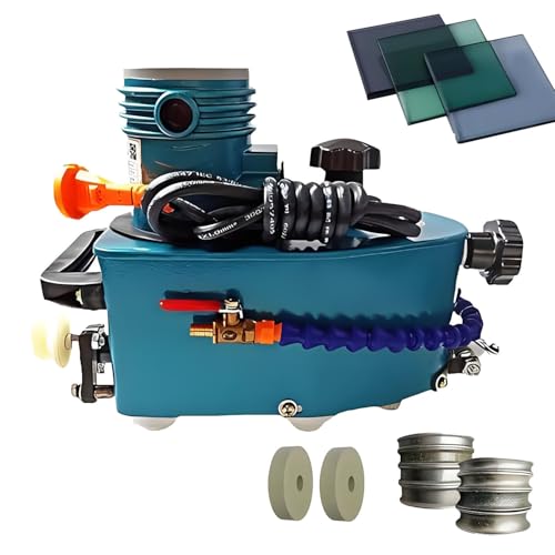 AiODiO 800W Small Glass Edging Machine，Portable Small Glass Edger, 8000r/min，1-3 m/min，W/2Diamond Wheels and Two Polishing Wheels，for Plane, Curve, Rounded Corner 220-Blue