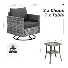 HOOOWOOO Outdoor Wicker Swivel Rocking Chairs Set of 2 with Side Table – Comfortable Patio Furniture Set for Garden, Porch, Balcony, or Deck (Black, 3 PCS)