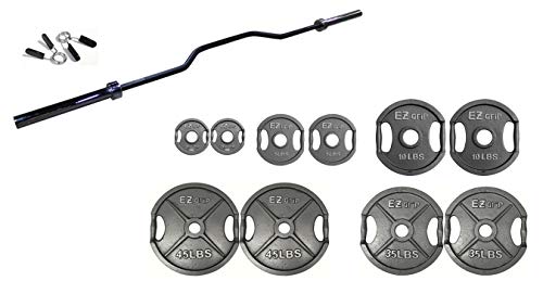 Ader Sporting Goods EZ Grip Weight Plates Set with 2" Cambered Bench Press Bar 86'' Black/Chrome/Grey