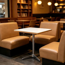 JOSOGO Bistro Table, White Top with Wood Edge, Sturdy Metal Pedestal Base, Multipurpose Small Dining Table for Kitchen, Cafe Balcony(A,60cm)
