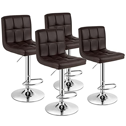 GLigeT Bar Chairs Set of 4 Adjustable Bar Stools PU Leather Swivel Kitchen Counter Pub Chair Modern Barstools Bar Stools (Color : Brown)