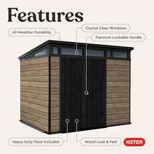 Keter Signature Collection 9x7 Ft All-Weather Storage Shed with Skylight, Window, Built-in Ventilation, & Lockable Double Doors, Ashwood
