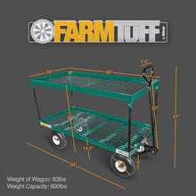 FARM-TUFF Double-Tier Metal Garden Wagon, 48" x 24" - Heavy-Duty Utility Cart with Pneumatic Tires, 600Lb Capacity & Powder-Coated Frame for Gardening, Landscaping & Greenhouses