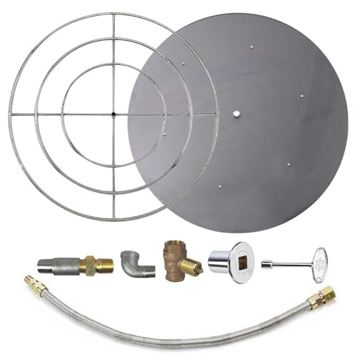 Spotix AFG Match Lit Fire Pit Burner Kit (SS-FR-48KIT-PAN-LP-MSCB), Round, 48-Inch Burner, 54-Inch Flat Pan, Propane, Polished Chrome, with Flange, Key, Valve, Flex Line and Fittings