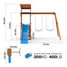 DOLPHIN PLAYGROUND T Wooden Swing Set with Slide & Climbing Wall for Kids Ages 3-9