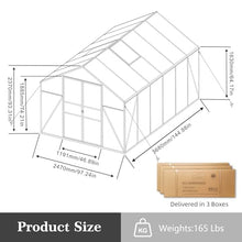 KEIKI Aluminum 8x12 FT Walk-in Polycarbonate Greenhouse, Outdoor Gardening Greenhouse with Raised Base, Roof Vent & Weather-Resistant Panels, Black