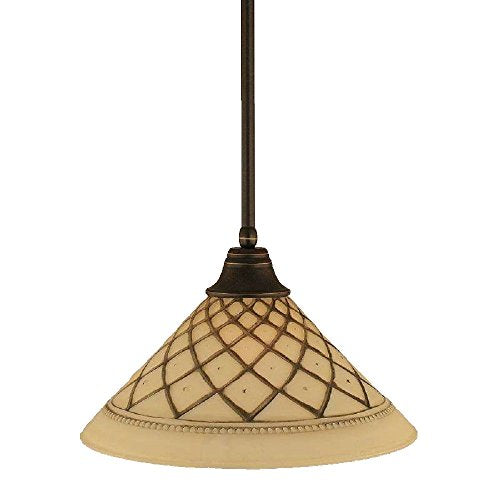 Toltec Lighting Stem Hung Pendant, Adjustable Hanging Ceiling Light Fixture for Kitchen Island, Dining Room, Entryway, Modern Pendant Lighting, Dark Granite Finish, 16" Chocolate Icing Glass