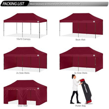 ABCCANOPY Heavy Duty Easy Pop up Canopy Tent with Sidewalls 10x20, Burgundy