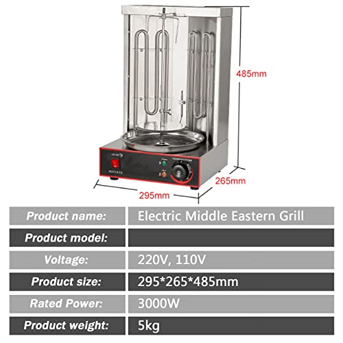 Electric Smokeless Rotisserie Grill, Barbecue Grill 3000W Professional Vertical Rotisserie Toaster Oven Grill, Stainless Steel W/Bake Ware, Kebob Skewers Stain Resistant