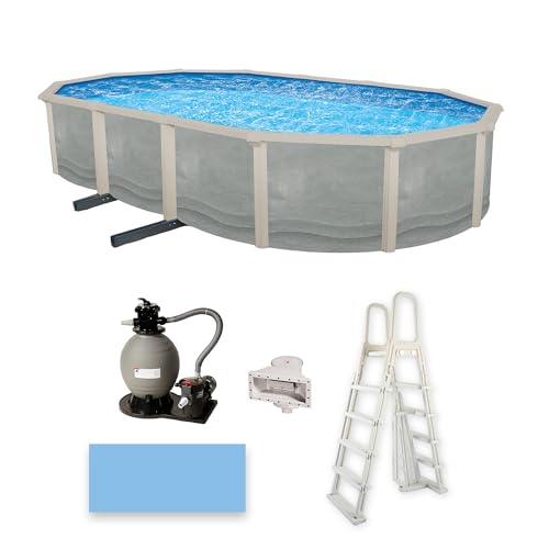 Trinity 15-ft x 30-ft Oval 52-in Deep Steel Wall Pool Package with 7-in Top Rail
