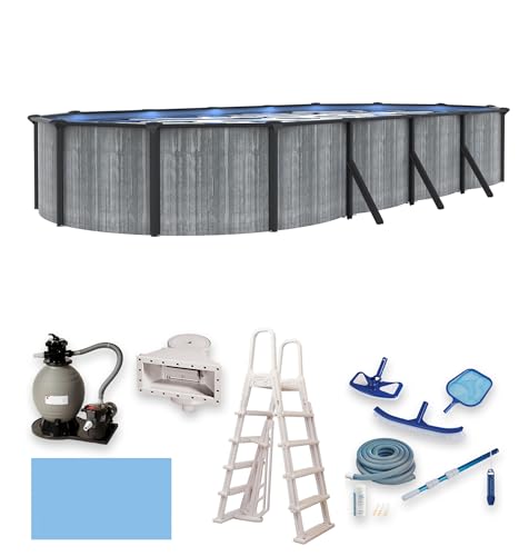 Blue Wave San Pedro 12x24-ft Oval 52-in Deep Above Ground Swimming Pool Package Gray