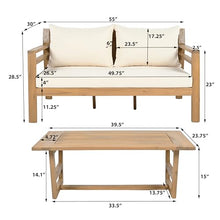 Christopher Knight Home 5 Piece Outdoor Acacia Wood Patio Furniture Set Club Chairs Loveseat Sofa Coffee Table Deep Seating Conversation Set Light Teak Finish Beige Cushion