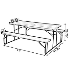 Gardenised Black Outdoor Foldable Woodgrain Picnic Table Set with Metal Frame 6 Ft (QI004269.BK)