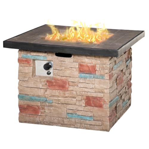 Outsunny 32 Inch Outdoor Propane Gas Fire Pit Table 50,000 BTU Brown
